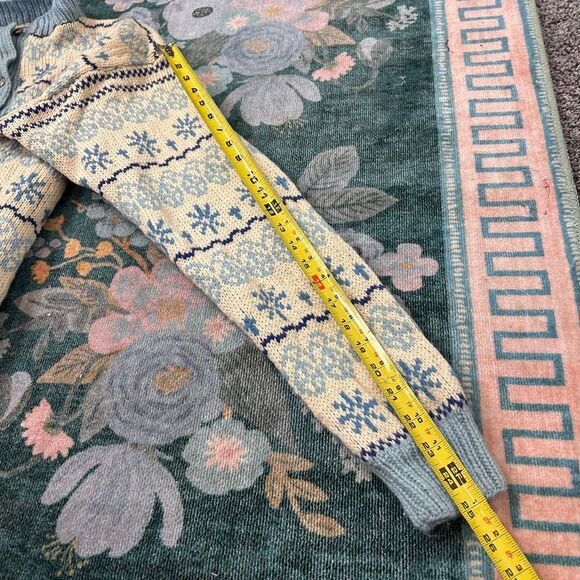 Handmade Wool Cardigan Sweater Womens Cream Blue Fair Isle Knit Scotland Nordic - Picture 11 of 16